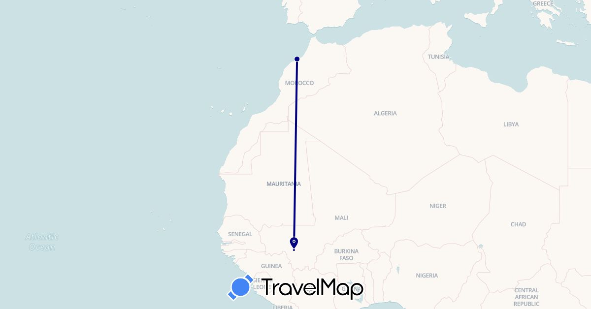TravelMap itinerary: driving in Morocco, Mali (Africa)